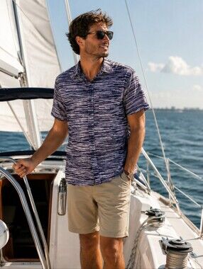 Random Access Short Sleeve Slim Fit Button-down Spacedye Shirt Casual Men's M